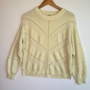 Marine Layer Olivia Crewneck Sweater in Cream White Medium Pointelle Knit